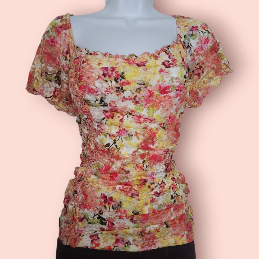 AB studio romantic coquette cottage core lace ruched top size M romantic fairy